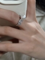 Silver ring with large round pearl and cluster of sparkling cubic zirconia accents - White Pearl Full Zircon Silver Ring