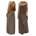 Detail of dark brown backless maxi dress showing the pleated texture and open back design - S / Brown