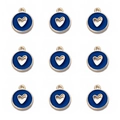 Set of 9 gold alloy heart pendants with dark blue enamel oil drip finish charms - Round Hollow Heart Style / Navy Blue