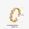 Adjustable golden stainless steel ring featuring a delicate hollow leaf design - Adjustable Open / Gold
