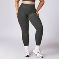 Plus size high waist yoga leggings in dark grey matte stretch fabric for fitness - XXL / Pants / Volcanic Gray