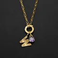 Gold-plated stainless steel initial M necklace featuring a purple faceted zircon pendant - Letter W Style (Steel) / Silver