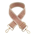 Close-up of pink and white geometric jacquard bag strap with gold alloy lobster hooks - 9-Pink with Off-White Edge