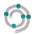 Set catena cubana hip hop con pietre preziose verdi taglio smeraldo e strass scintillanti - Collana 24 pollici (60 cm) / Argento