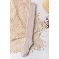 Thick beige coral fleece over-knee sock on a soft woven rug with minimalist decor - One Size / Light Khaki