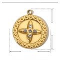 Detailansicht des 17x15mm goldenen Edelstahlstern-Anhängers mit Zirkonia-Steinen - YE503 (Vier Zacken Stern Kreis)