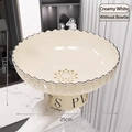 Fruttiera bianco crema con piedino alto, bordi ondulati e vassoio drenante da 25 cm - Piastra di Drenaggio (Senza Coperchio/Senza Fiocco) / Bianco Crema