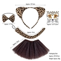 5-piece leopard costume set with headband, tutu, bow tie, tail, and face sticker - Leopard 3-Piece Set + Face Sticker + Mesh Skirt