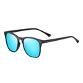 Classic black sunglasses with blue mirrored polarized lenses for men and women - Black Frame / Ice Blue Mirror