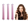Pink velvet heatless hair curlers with model showing natural wavy hair results - 3 Pieces Set / Pink