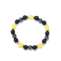 Pink Zebra Jasper and Lapis Lazuli beaded stretch bracelet with golden spacer beads - Black/Grey/Bright Yellow