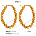 Elegant gold beaded oval hoop earrings made of polished stainless steel for women - Large Oval Style (EH450金色耳环)