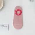 Pink low cut boat socks with rose red trim and non-slip silicone for summer - One Size / Pink with Red Rim