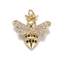 Sparkling gold honey bee pendant with clear and black zircons for DIY jewelry making - CX136-3 Bee