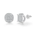 Detail of round screw-back stud earrings with cluster pavé stones and screw closure - Grid Silver