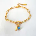 14K goud vergulde roestvrijstalen armband met letter I en blauwe zirkonia hanger - Letter I / Staalkleur