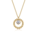 Close-up of golden teardrop pendant with central clear stone and beaded metal detailing - N14895/Gold Beaded Circle Necklace