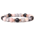Armband aus Lava-Naturstein und rosa Zebra-Jaspis mit roségoldenen Metall-Zwischenperlen - 5 Lavasteine + Pink Zebra Matt