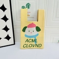 Yellow knit tote bag featuring a cartoon dog jacquard design and soft chunky texture - Thinking Dog Yellow