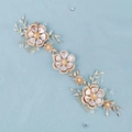 Golden bridal hair comb with pink flowers, pearls and crystals on light blue surface - 2# Double Hair Comb Gold