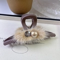 Brown faux fur hair claw clip featuring a crystal bead and faux pearl accessory - Large Plush Style / 13cmx5cm / Brown