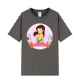 T-shirt fête des mères gris foncé avec motif câlin et texte Happy Mother's Day - XS / Dessin Animé Maman et Enfant / Gris clair