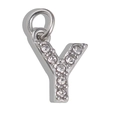 Silver letter Y pendant with clear cubic zirconia stones on white background - Letter Y / Silver