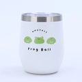 Close-up of a white 12oz stainless steel tumbler with a cute cartoon frog design - Style 5 / 12oz