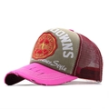 Cappello trucker vintage con ricamo New York e visiera rosa con effetto usurato - Stile Patchwork Cachi Rosa Rosso Vino(JX-381518-3)