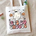 Dettaglio della borsa tote in tela Halloween con stampa fantasma e zucca sulla sabbia - 18