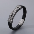 Men's braided black leather bracelet with antique silver geometric punk metal clasp - 19cm / Style A Antique Black (KB166230-KFC) / 0.1