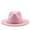 Elegant pink wool fedora hat with gold chain band for women autumn fashion style - M (56-58cm) / Pink