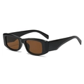 Retro rectangular sunglasses featuring black glossy frames and brown tinted lenses - Black Frame Tea Lens