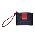 Navy and dark red vintage floral embossed short wallet with wrist strap for women - Black
