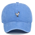 Vintage light blue washed cotton baseball cap with detailed white rooster embroidery on front - Blue