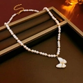 Collier de perles plaqué or avec pendentif papillon en nacre et perles dorées - 1# Collier - Or - Papillon Perle