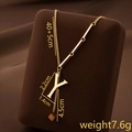 Titanium steel necklace with gold letter Y pendant and tassel on velvet stand - Letter Y / Gold
