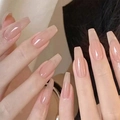 Uñas postizas largas tipo trapecio con un degradado nude traslúcido de estilo minimalista - Ataúd Largo / 24 Piezas/Juego / Nude (CDJ-A3-185)
