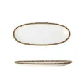 Oval white ceramic tray with gold beaded edge for dessert, measuring 43.3cm by 18.5cm - 17 Inch Gold Oval Serving Tray