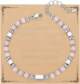 Close-up of handmade 4mm pink zebra stone beaded bracelet on a kraft paper gift card - Always Card Style / With Card / Rose Quartz