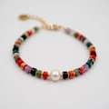 Bracciale in pietre preziose colorate con perla e catena d'oro per polso da donna - Stile Multicolore