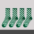 Four pairs of green and white checkerboard crew socks with reinforced heel and toe - No.03 Klein Blue Trend Socks