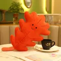 Orangefarbenes Ahornblatt-Plüschkissen mit Lächeln auf einem Café-Tischdekor - 27*36cm / Rotes Blatt