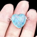 Blue heart-shaped natural stone jewelry connector with silver trim and double loops - Dyed Blue Clear Quartz Double Hole (Silver)