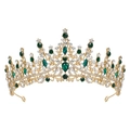 Detail of gold crystal crown featuring emerald gems and clear rhinestones for girls - Gold/Green/White