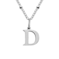 Polished silver titanium steel initial D pendant necklace with delicate beaded chain - Letter D / Silver