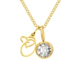 Collier doré personnalisé avec lettre E cursive et pendentif en pierre de naissance - Lettre O / Or