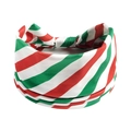 Detail of a festive red, green and white striped fabric headband for Christmas yoga - Style 26 (Christmas)