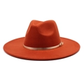 Classic rust red wide brim fedora hat with elegant gold metallic band and buckle - M (56-58cm) / Caramel color
