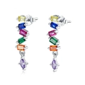 S925 sterling silver drop earrings featuring vibrant multi-color rectangular zircon stones - 2-Multicolor Zirconia Silver Studs